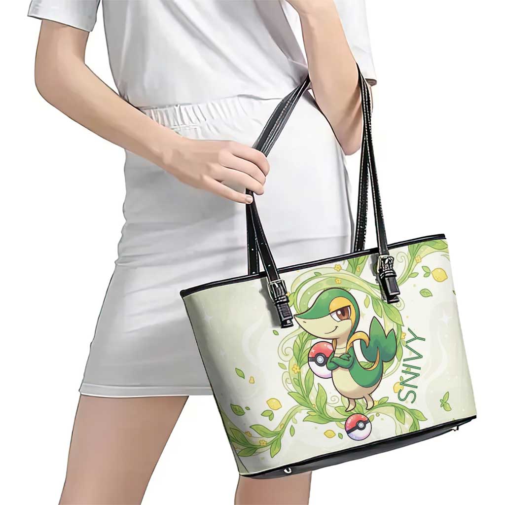 Snivy Leather Tote Bag Elegant Botanical Art Nouveau Style