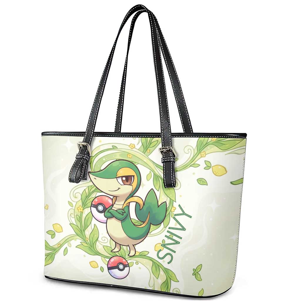 Snivy Leather Tote Bag Elegant Botanical Art Nouveau Style