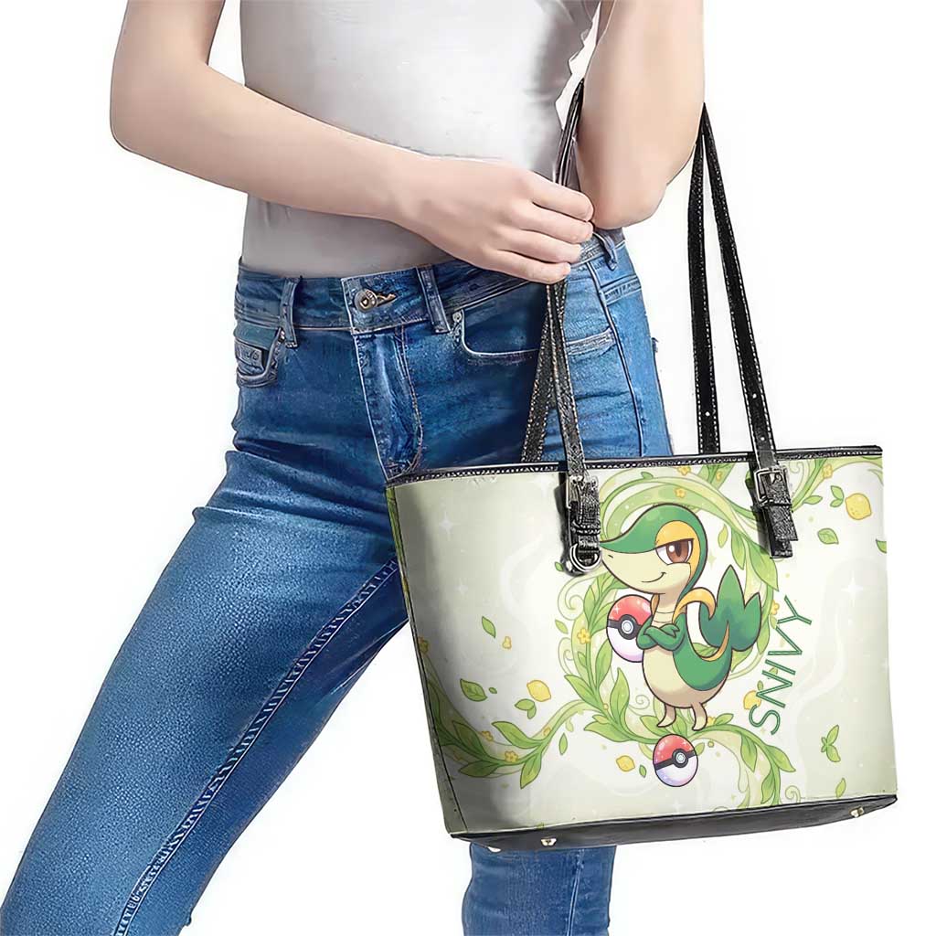 Snivy Leather Tote Bag Elegant Botanical Art Nouveau Style