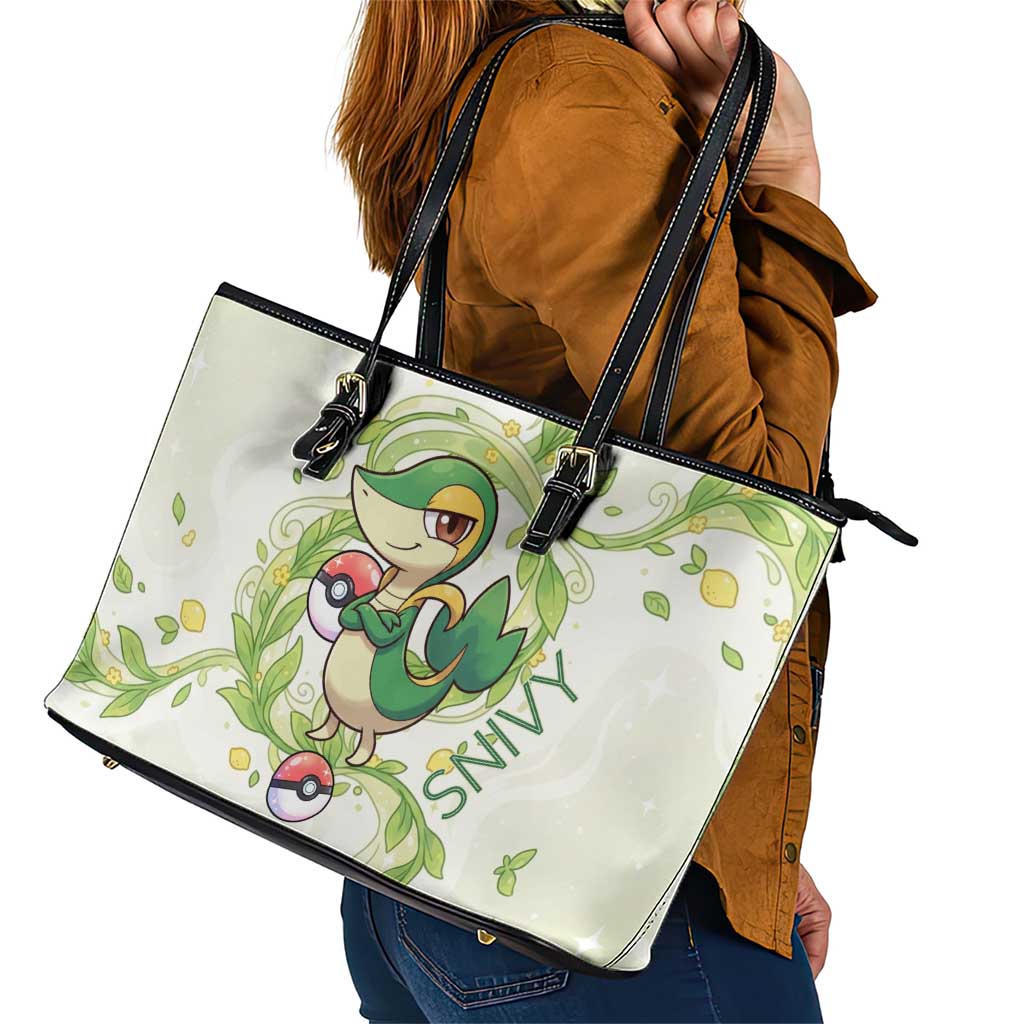 Snivy Leather Tote Bag Elegant Botanical Art Nouveau Style