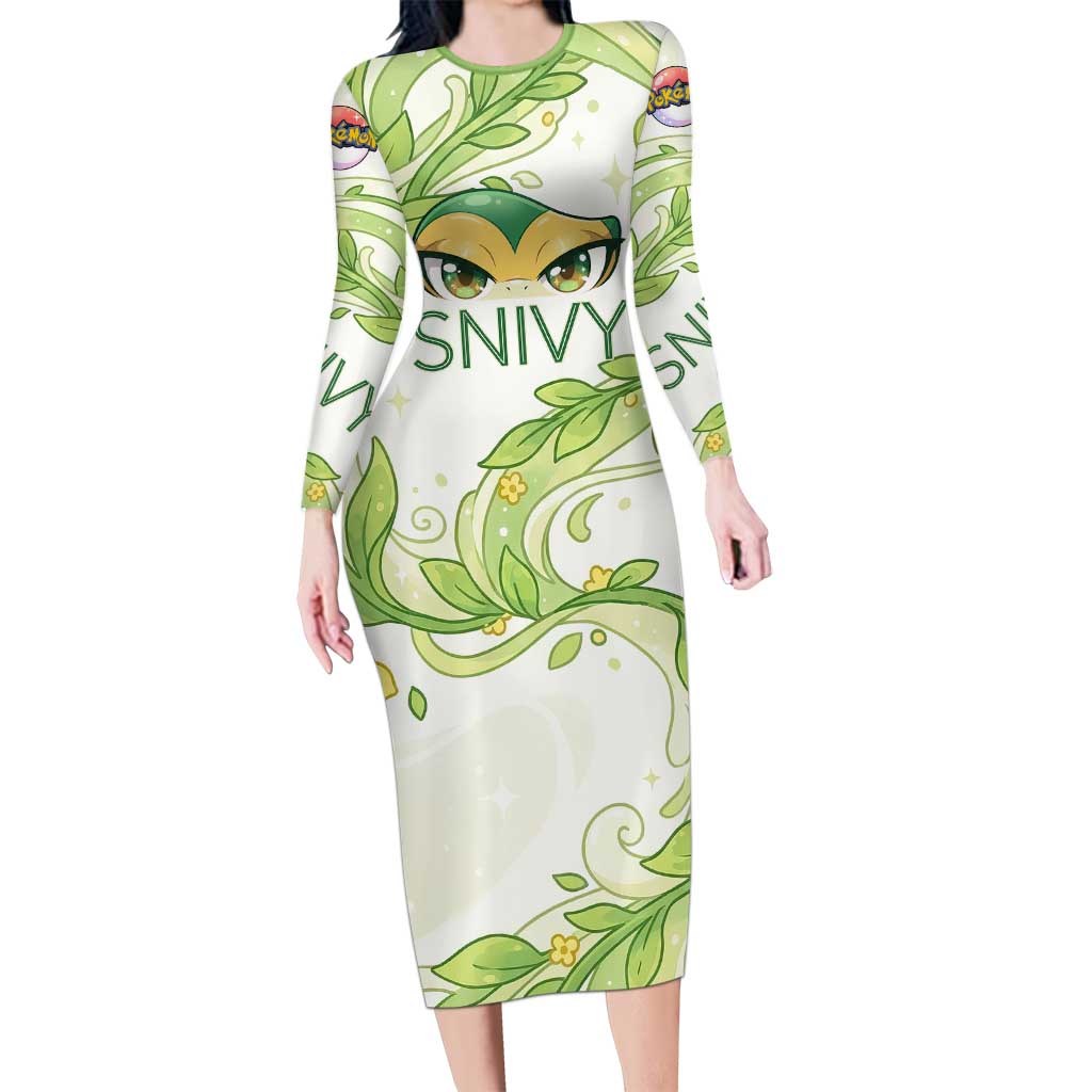 Snivy Long Sleeve Bodycon Dress Elegant Botanical Art Nouveau Style