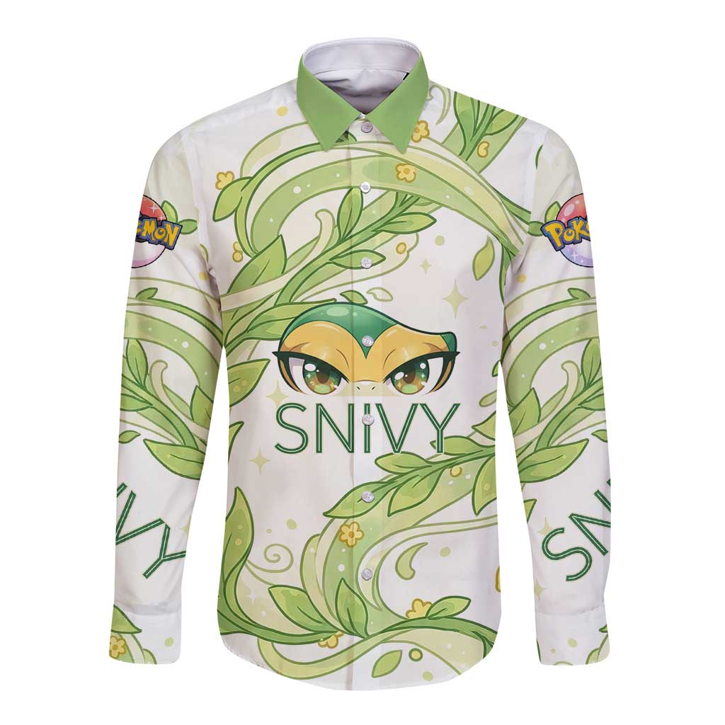 Snivy Long Sleeve Button Shirt Elegant Botanical Art Nouveau Style