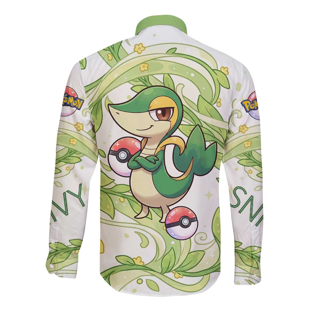 Snivy Long Sleeve Button Shirt Elegant Botanical Art Nouveau Style