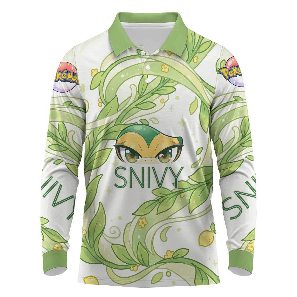 Snivy Long Sleeve Polo Shirt Elegant Botanical Art Nouveau Style