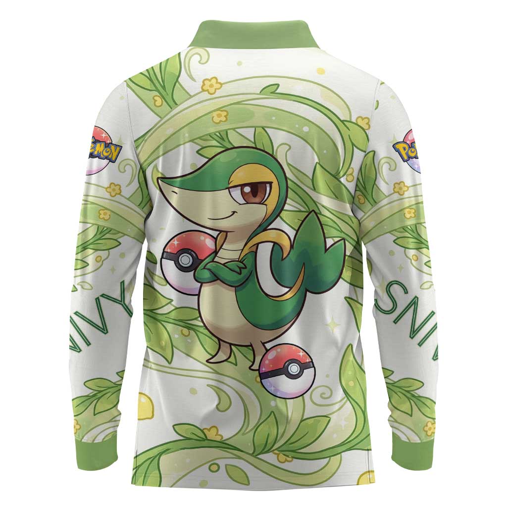 Snivy Long Sleeve Polo Shirt Elegant Botanical Art Nouveau Style