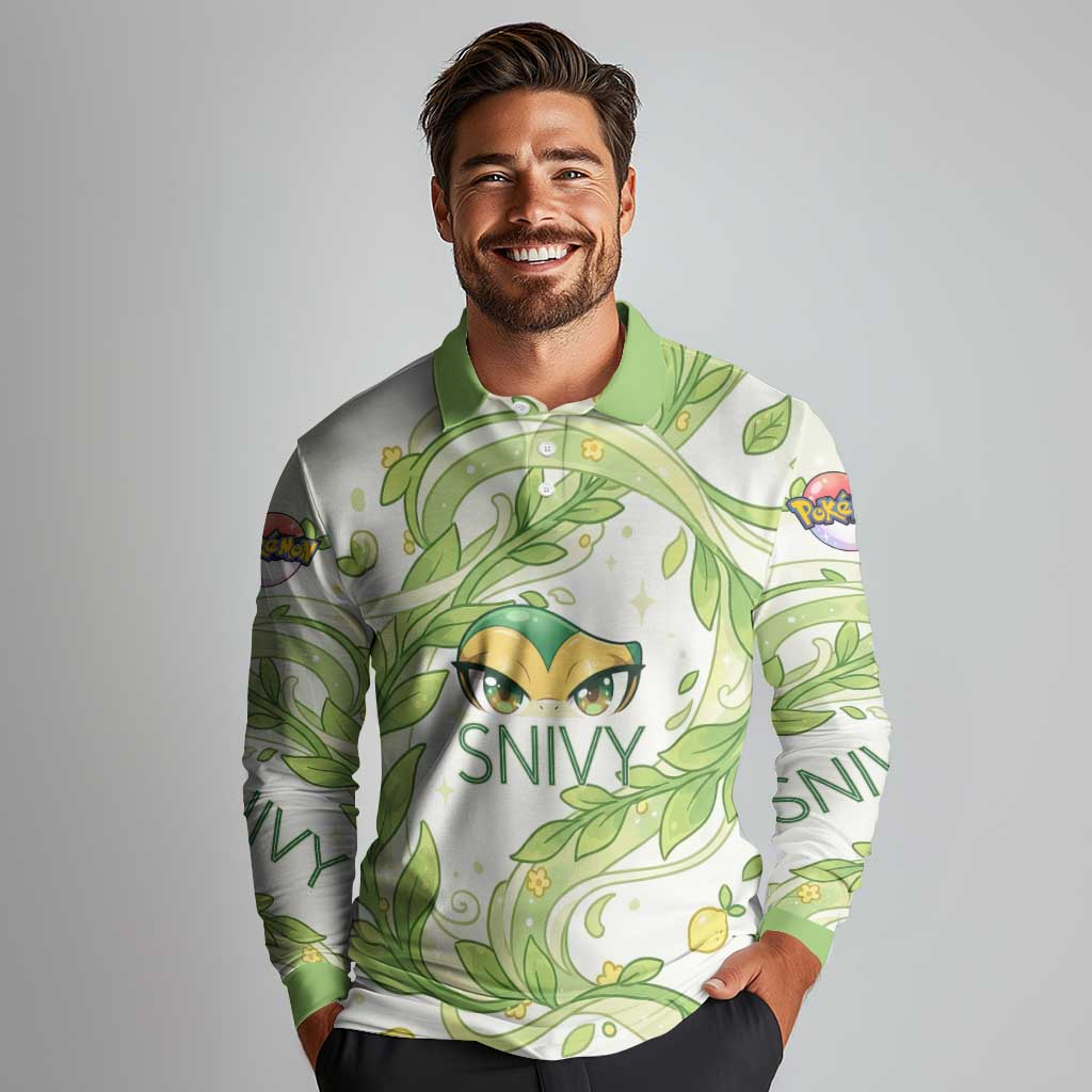 Snivy Long Sleeve Polo Shirt Elegant Botanical Art Nouveau Style