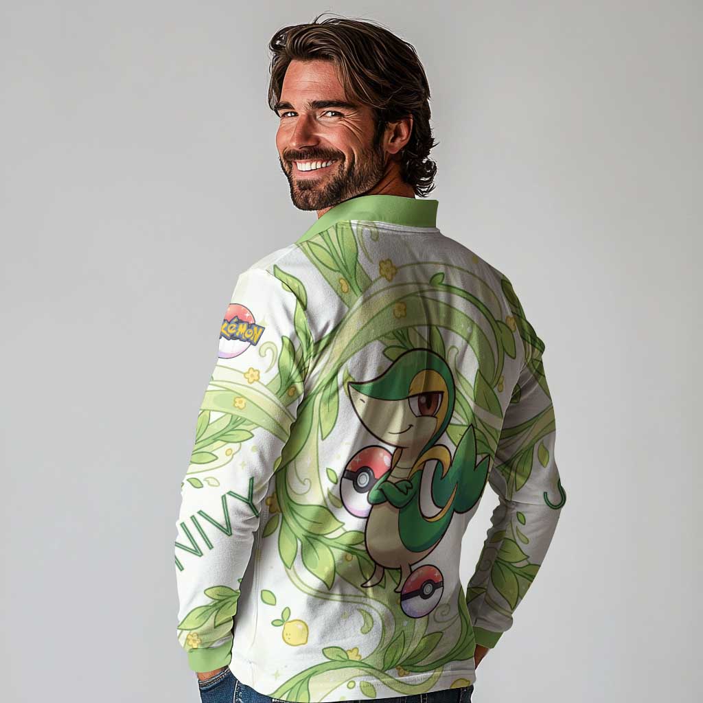 Snivy Long Sleeve Polo Shirt Elegant Botanical Art Nouveau Style