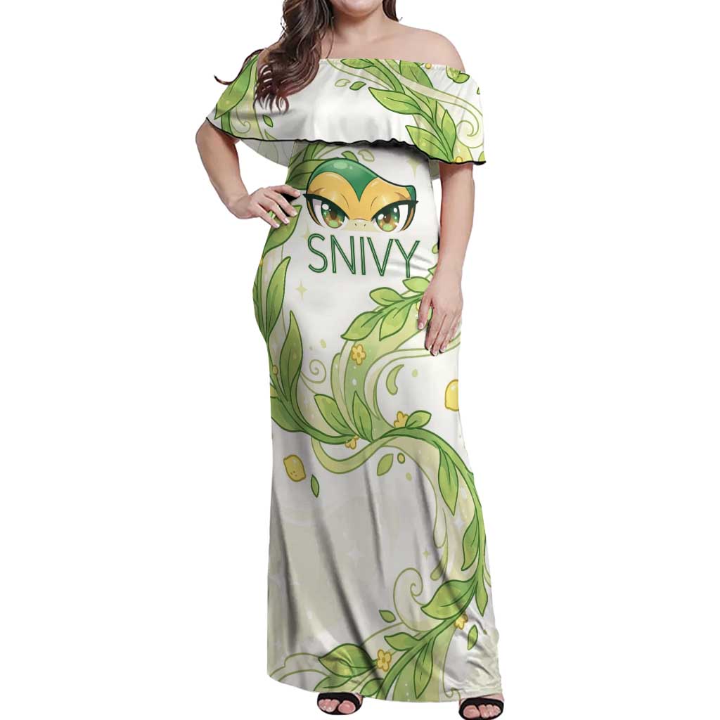 Snivy Off Shoulder Maxi Dress Elegant Botanical Art Nouveau Style