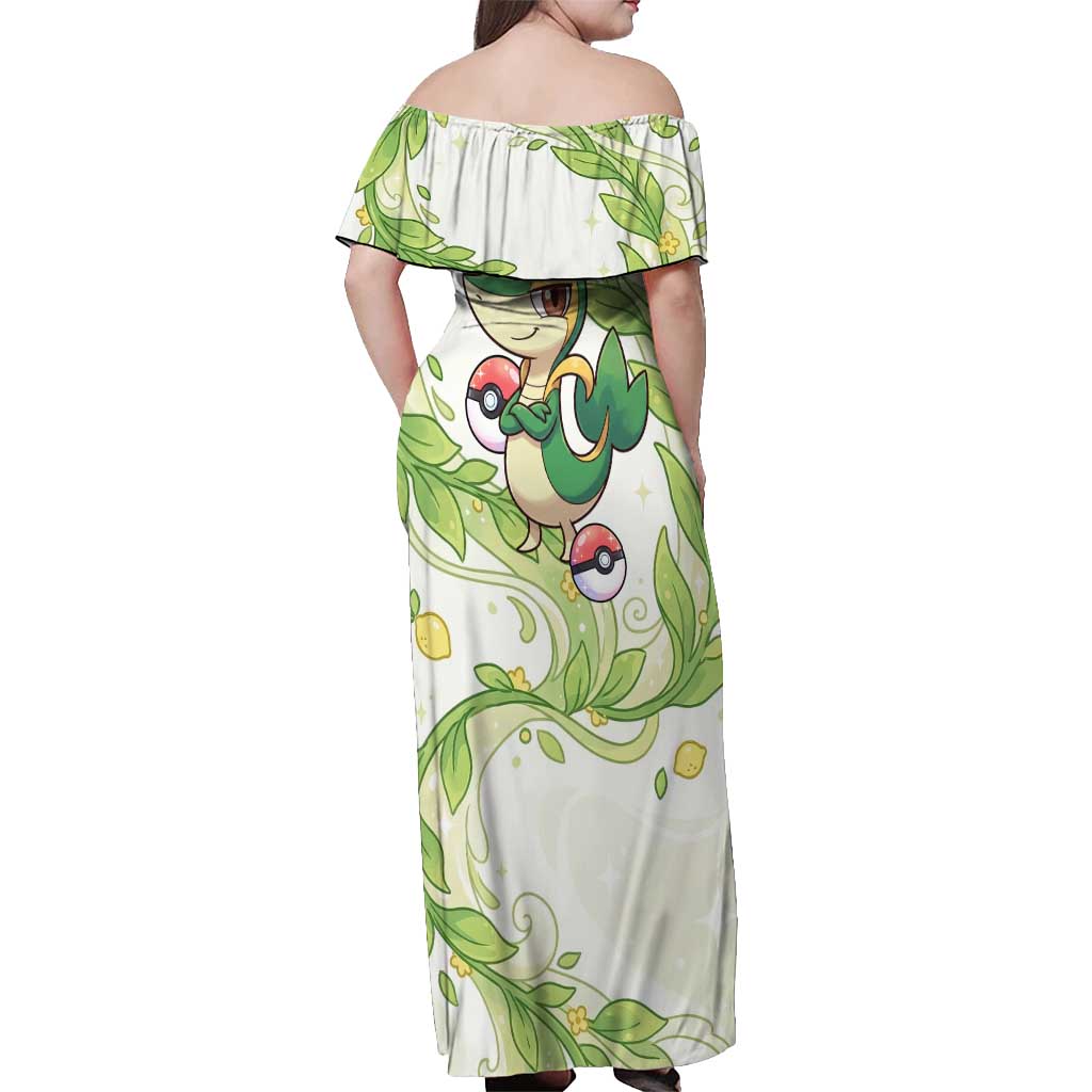 Snivy Off Shoulder Maxi Dress Elegant Botanical Art Nouveau Style