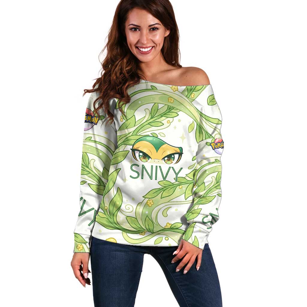 Snivy Off Shoulder Sweater Elegant Botanical Art Nouveau Style