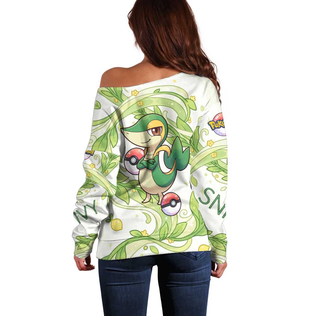 Snivy Off Shoulder Sweater Elegant Botanical Art Nouveau Style