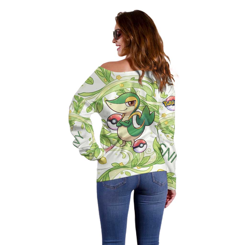 Snivy Off Shoulder Sweater Elegant Botanical Art Nouveau Style