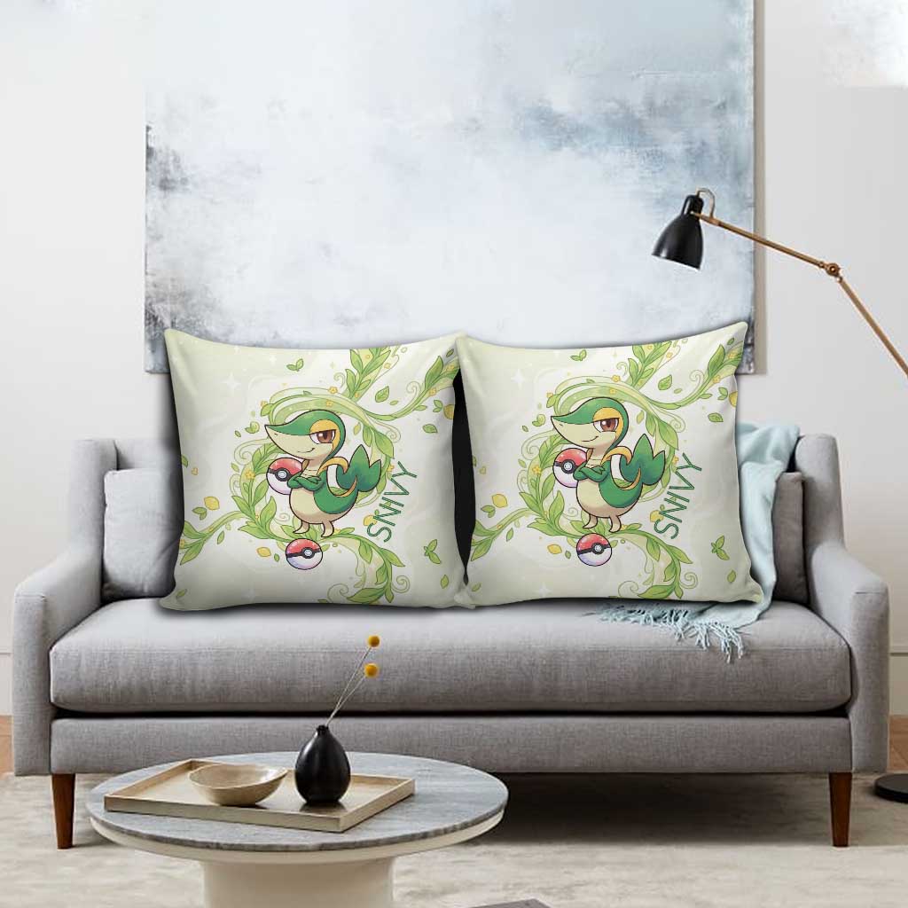 Snivy Pillow Cover Elegant Botanical Art Nouveau Style