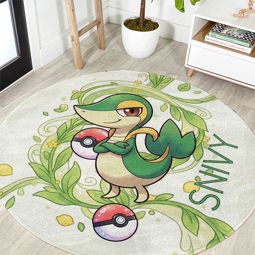 Snivy Round Carpet Elegant Botanical Art Nouveau Style