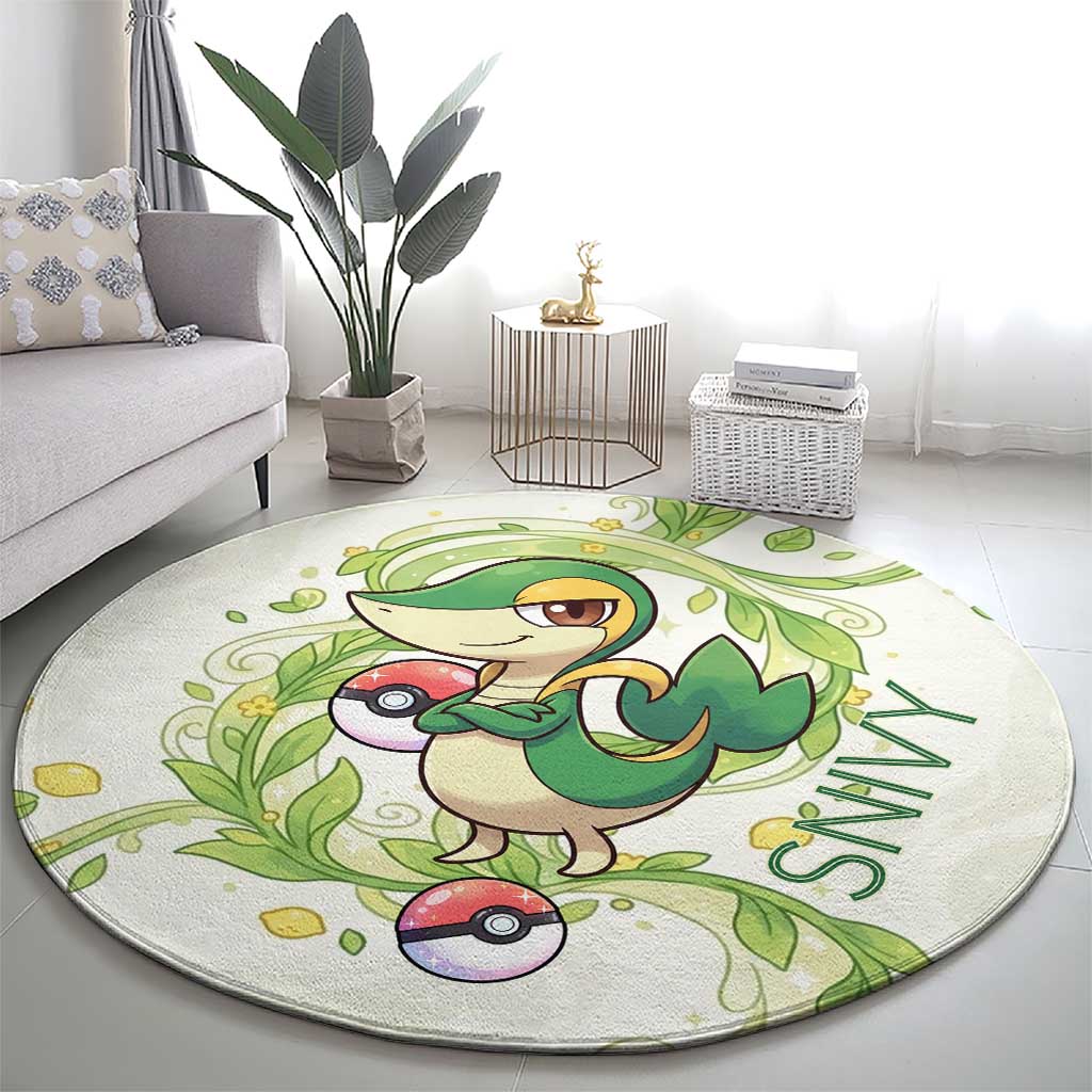 Snivy Round Carpet Elegant Botanical Art Nouveau Style