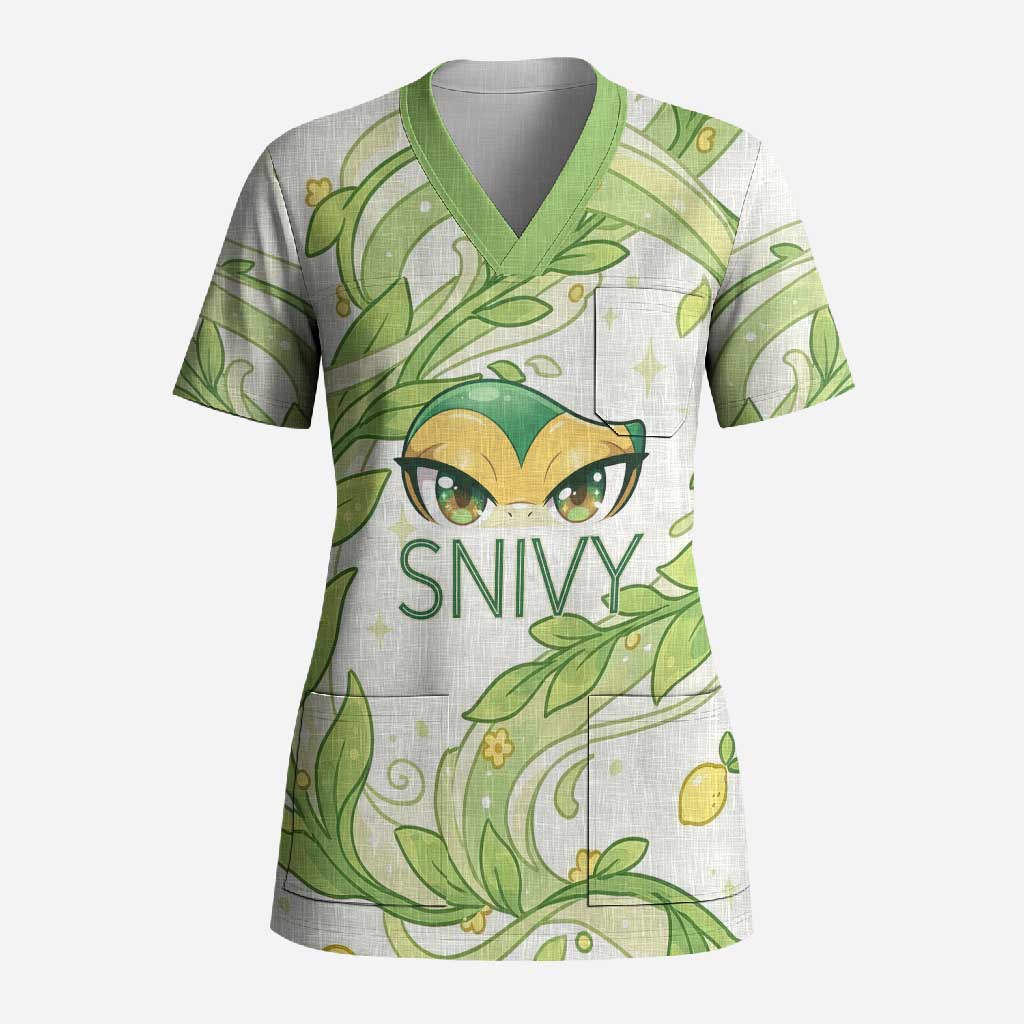 Snivy Scrub Top Elegant Botanical Art Nouveau Style