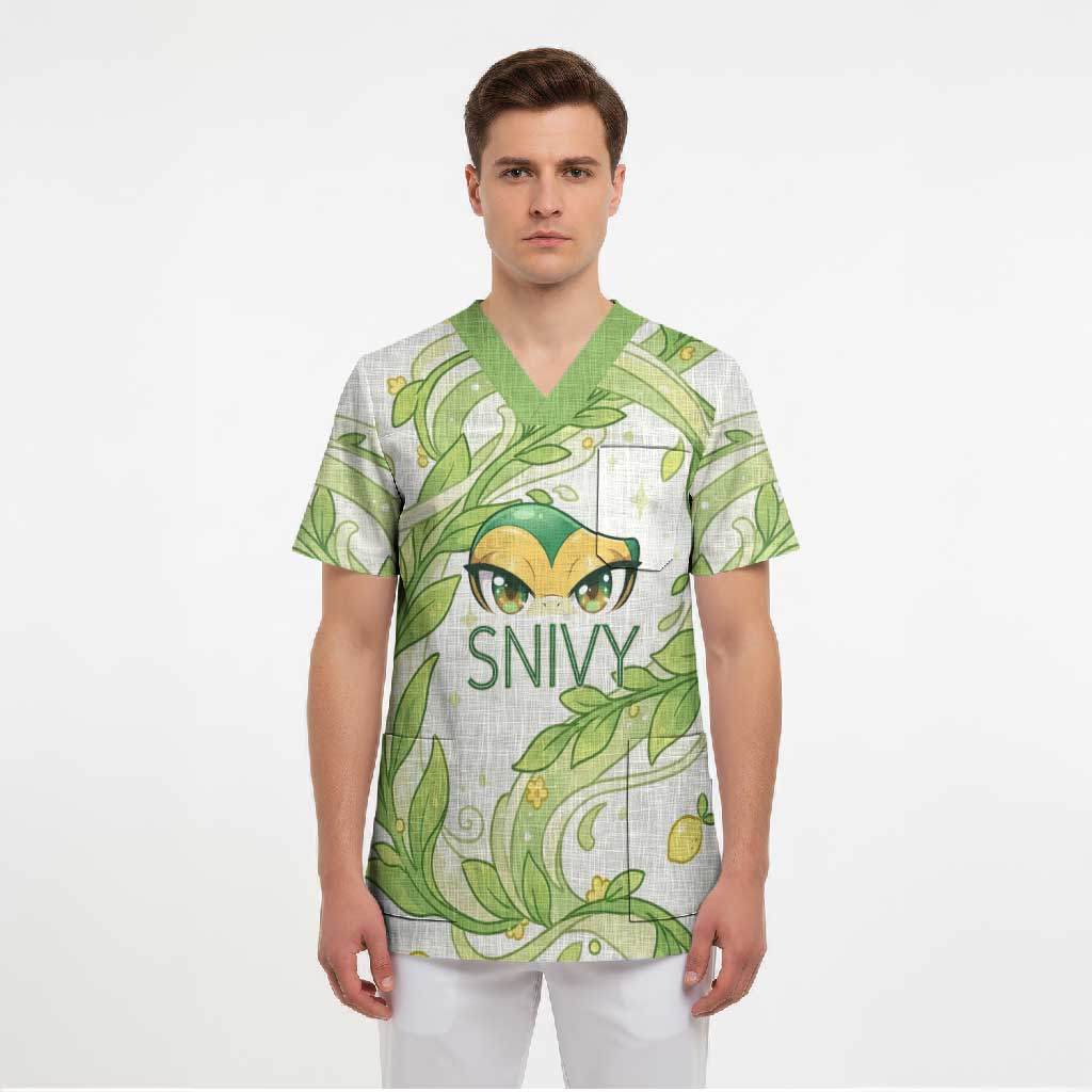 Snivy Scrub Top Elegant Botanical Art Nouveau Style