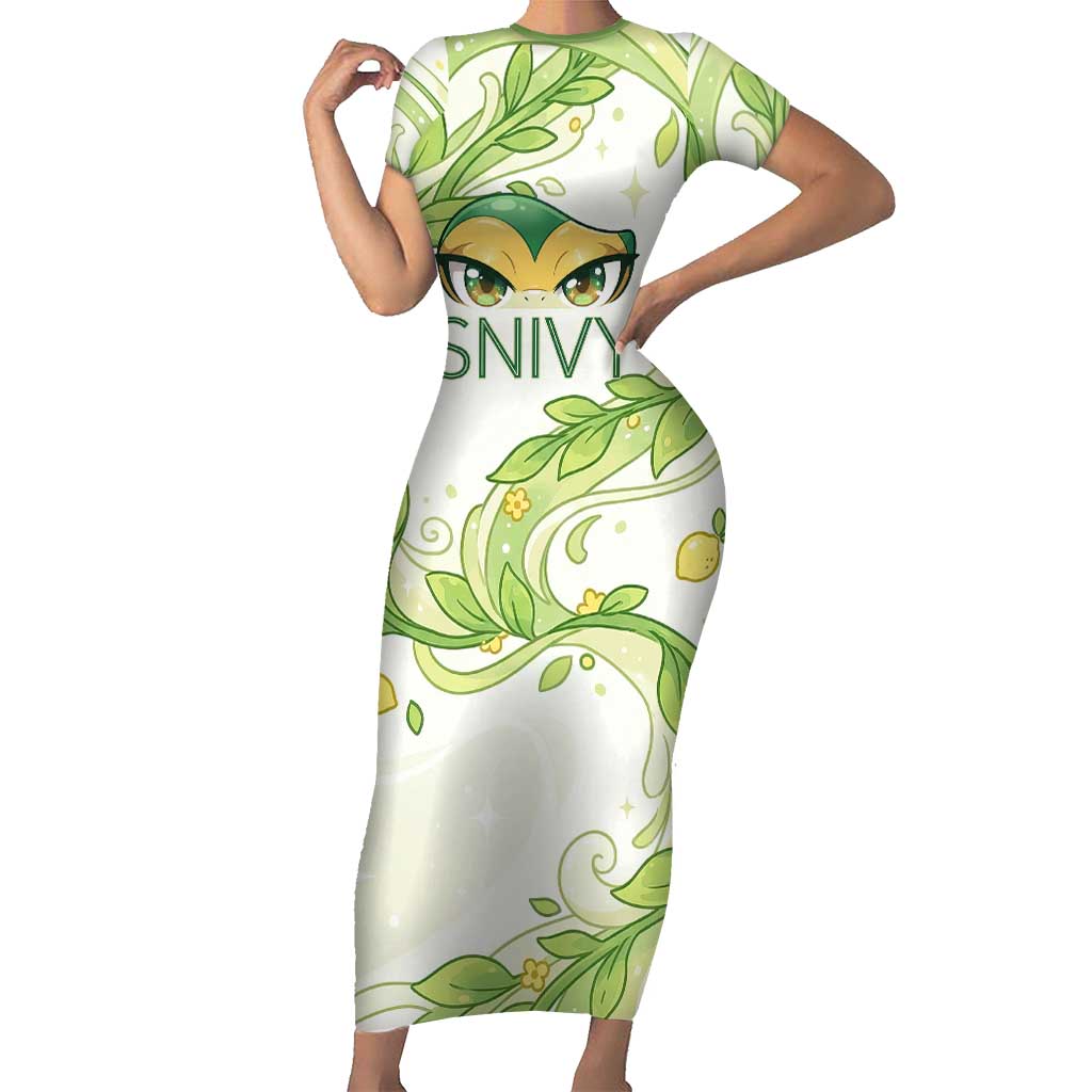 Snivy Short Sleeve Bodycon Dress Elegant Botanical Art Nouveau Style