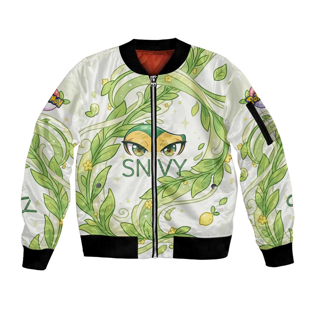 Snivy Sleeve Zip Bomber Jacket Elegant Botanical Art Nouveau Style
