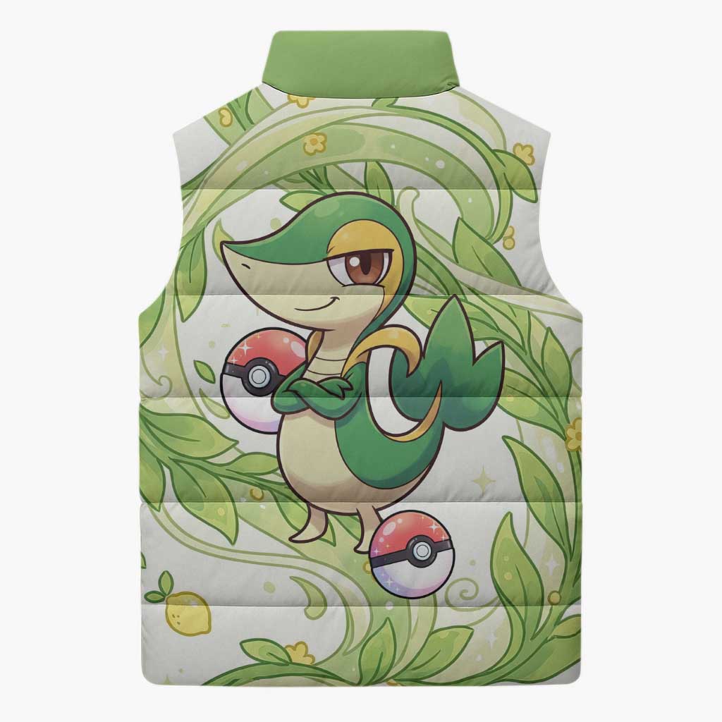 Snivy Sleeveless Puffer Jacket Elegant Botanical Art Nouveau Style