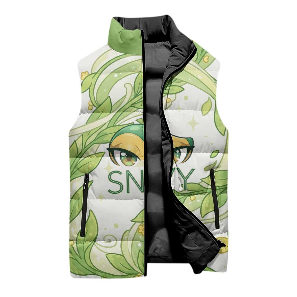 Snivy Sleeveless Puffer Jacket Elegant Botanical Art Nouveau Style