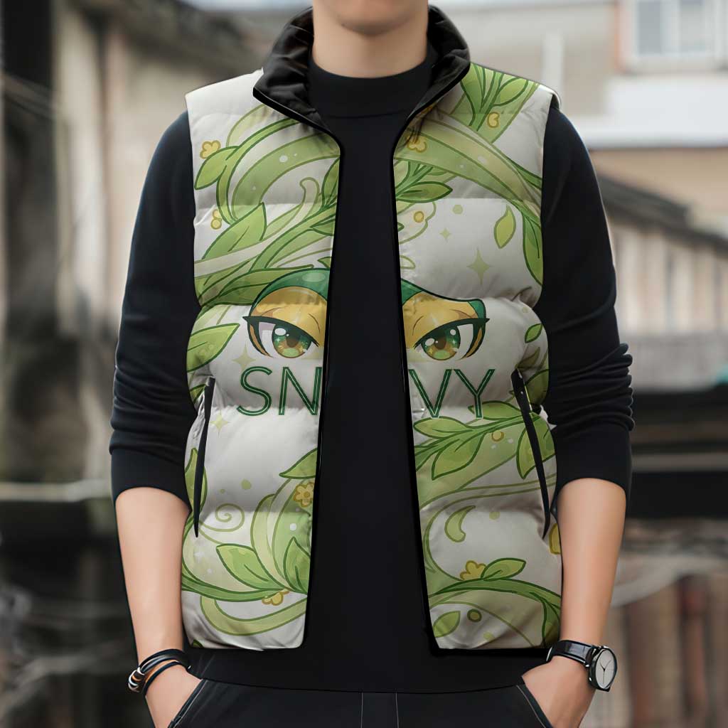 Snivy Sleeveless Puffer Jacket Elegant Botanical Art Nouveau Style