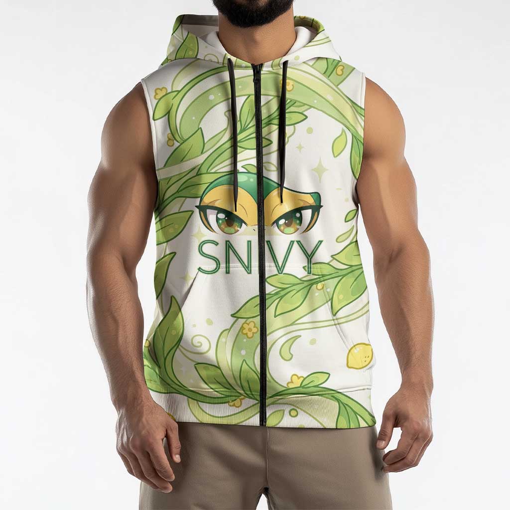 Snivy Sleeveless Zip Hoodie Elegant Botanical Art Nouveau Style
