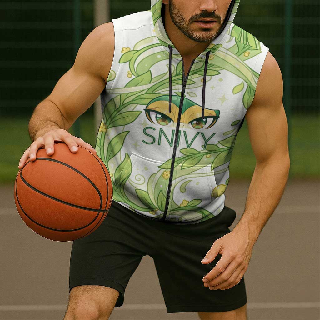 Snivy Sleeveless Zip Hoodie Elegant Botanical Art Nouveau Style