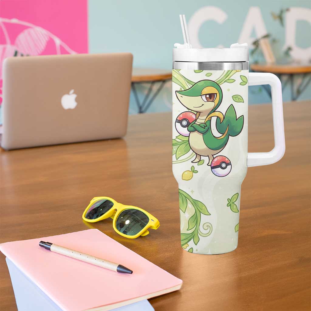 Snivy Tumbler With Handle Elegant Botanical Art Nouveau Style