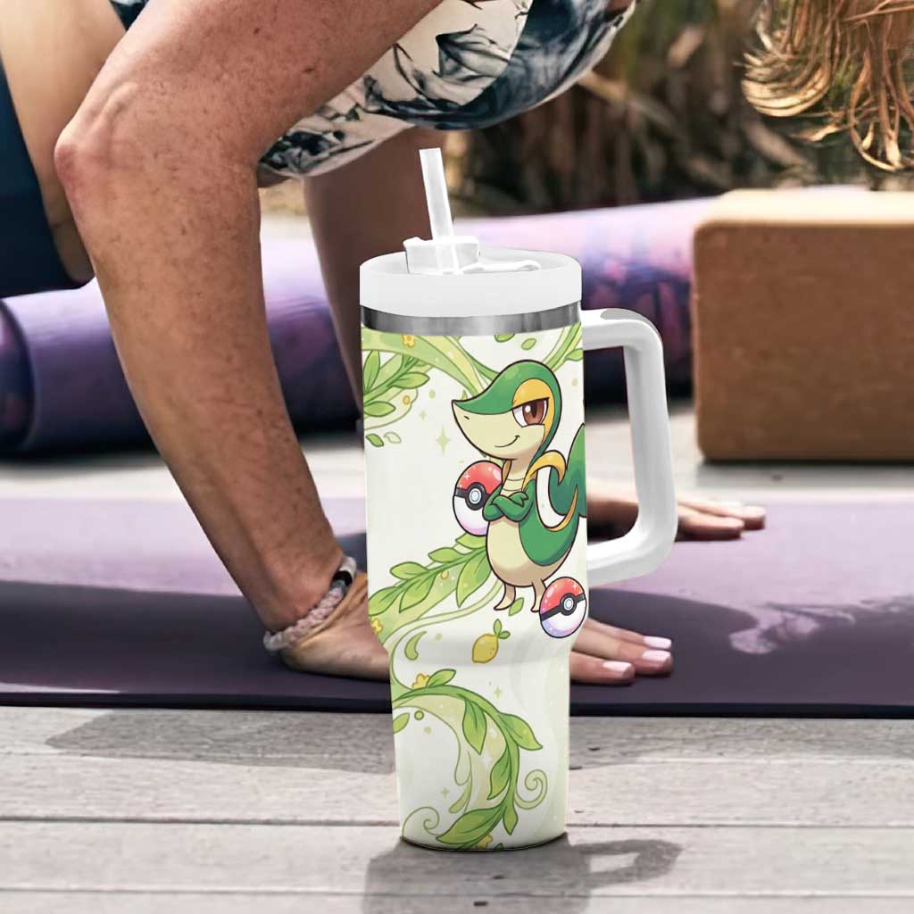 Snivy Tumbler With Handle Elegant Botanical Art Nouveau Style