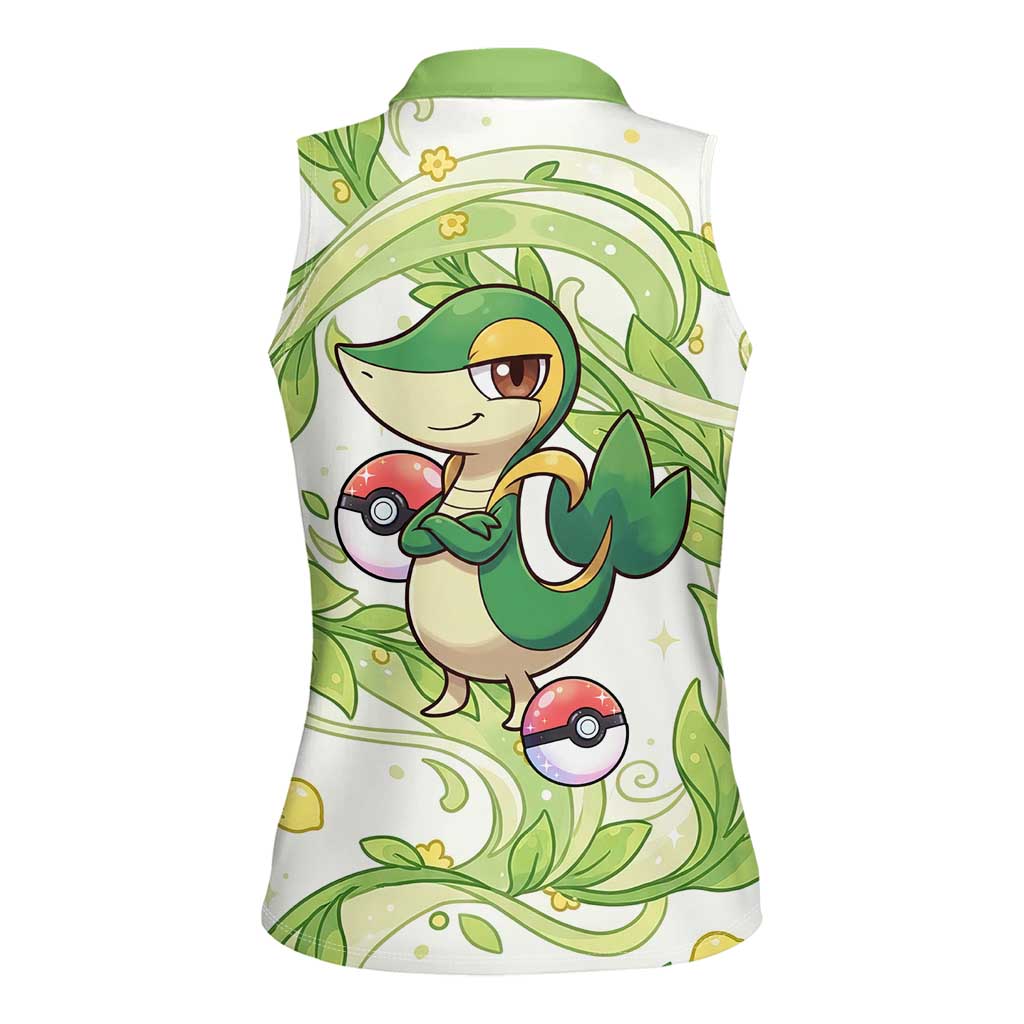 Snivy Women Sleeveless Polo Shirt Elegant Botanical Art Nouveau Style