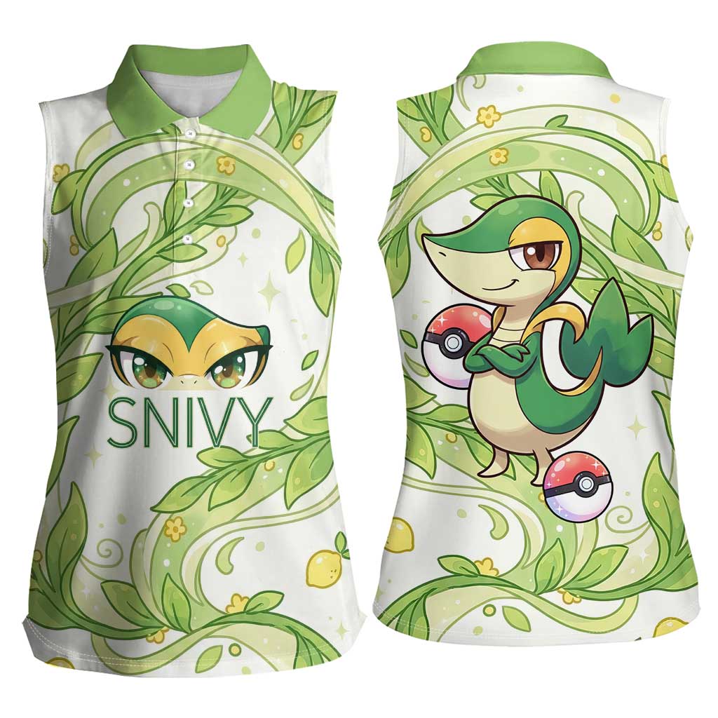 Snivy Women Sleeveless Polo Shirt Elegant Botanical Art Nouveau Style
