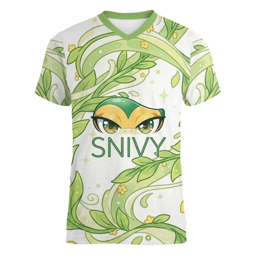 Snivy Women V-Neck T-Shirt Elegant Botanical Art Nouveau Style