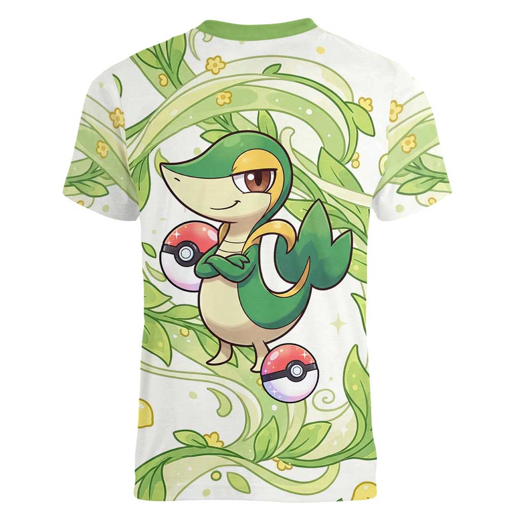 Snivy Women V-Neck T-Shirt Elegant Botanical Art Nouveau Style