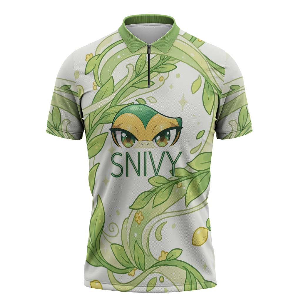 Snivy Zipper Polo Shirt Elegant Botanical Art Nouveau Style