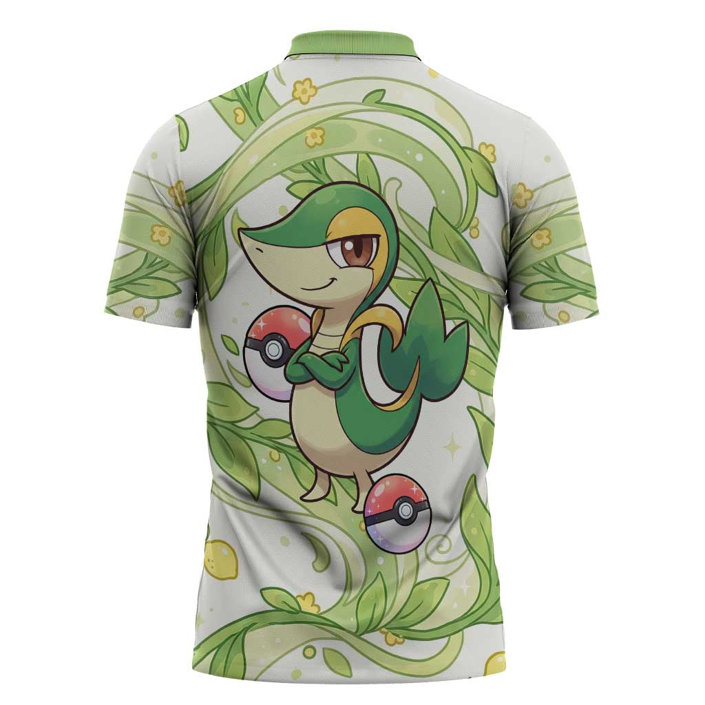 Snivy Zipper Polo Shirt Elegant Botanical Art Nouveau Style