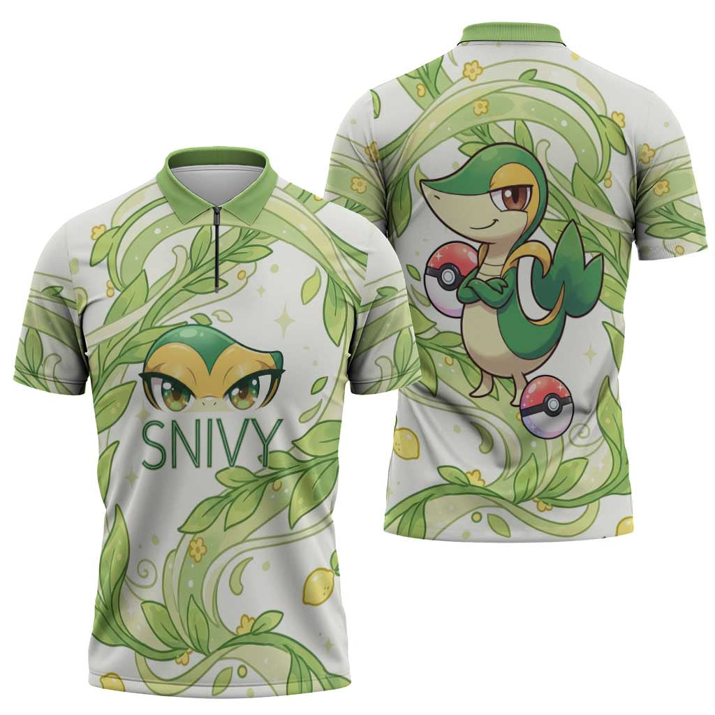 Snivy Zipper Polo Shirt Elegant Botanical Art Nouveau Style