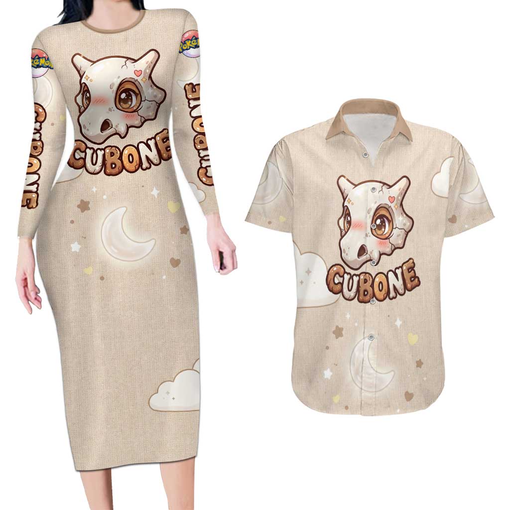 Cubone Couples Matching Long Sleeve Bodycon Dress and Hawaiian Shirt Soft Pastel Dreamcore Aesthetic