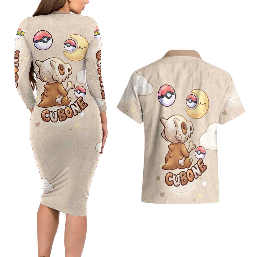 Cubone Couples Matching Long Sleeve Bodycon Dress and Hawaiian Shirt Soft Pastel Dreamcore Aesthetic