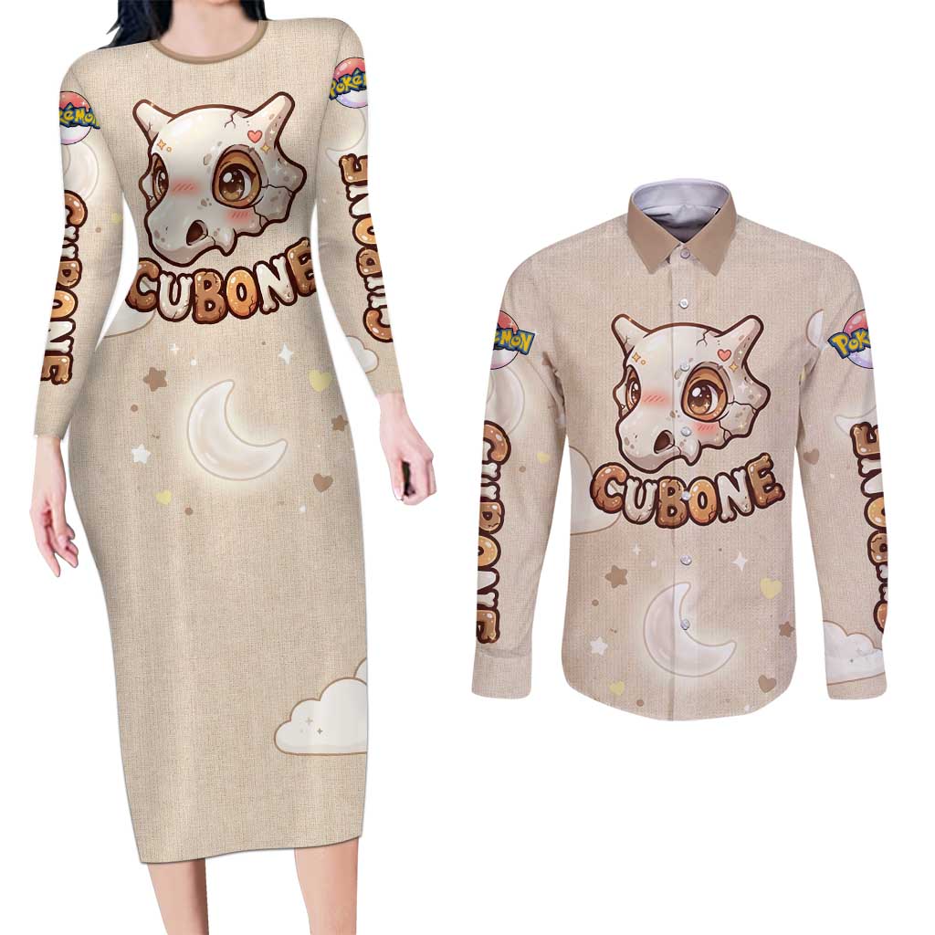Cubone Couples Matching Long Sleeve Bodycon Dress and Long Sleeve Button Shirt Soft Pastel Dreamcore Aesthetic