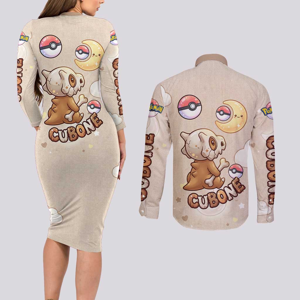 Cubone Couples Matching Long Sleeve Bodycon Dress and Long Sleeve Button Shirt Soft Pastel Dreamcore Aesthetic