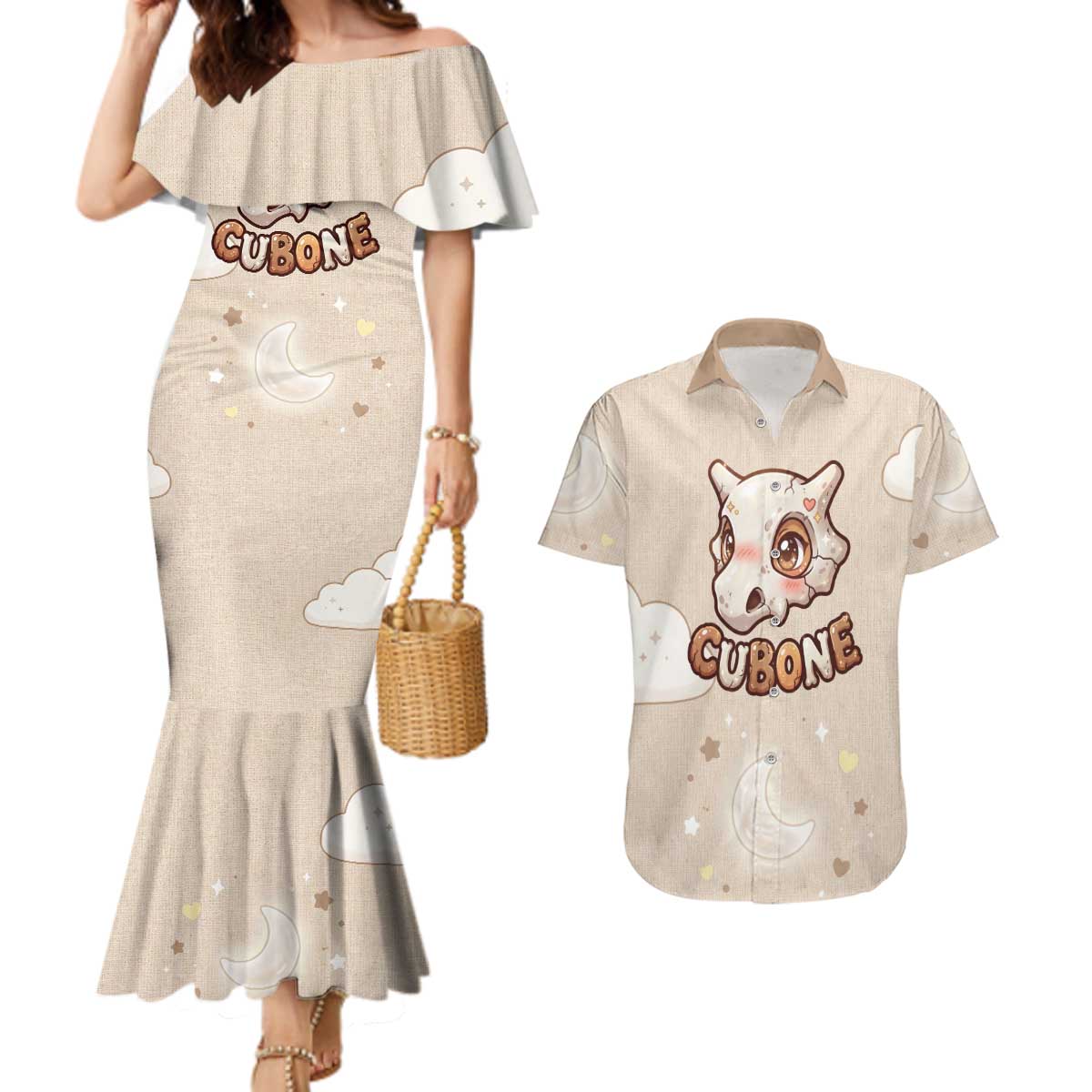 Cubone Couples Matching Mermaid Dress and Hawaiian Shirt Soft Pastel Dreamcore Aesthetic