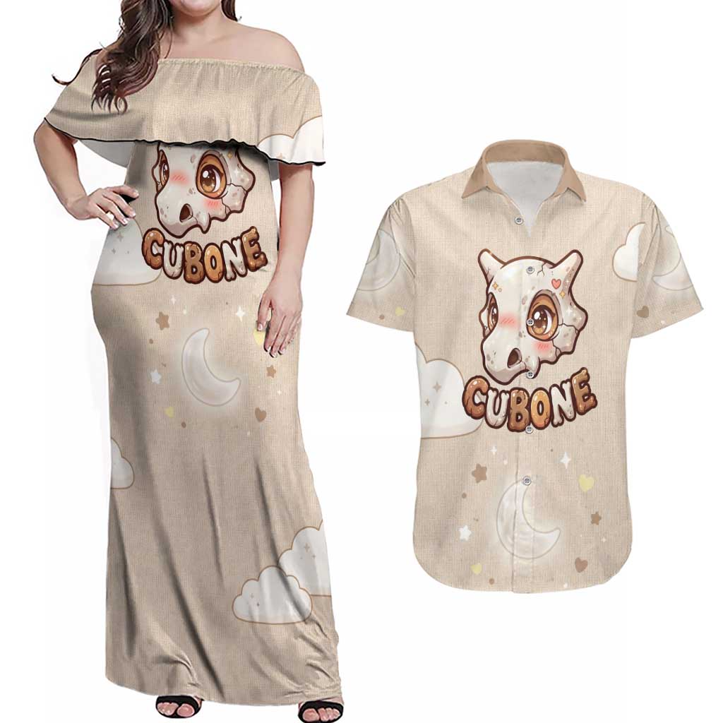 Cubone Couples Matching Off Shoulder Maxi Dress and Hawaiian Shirt Soft Pastel Dreamcore Aesthetic