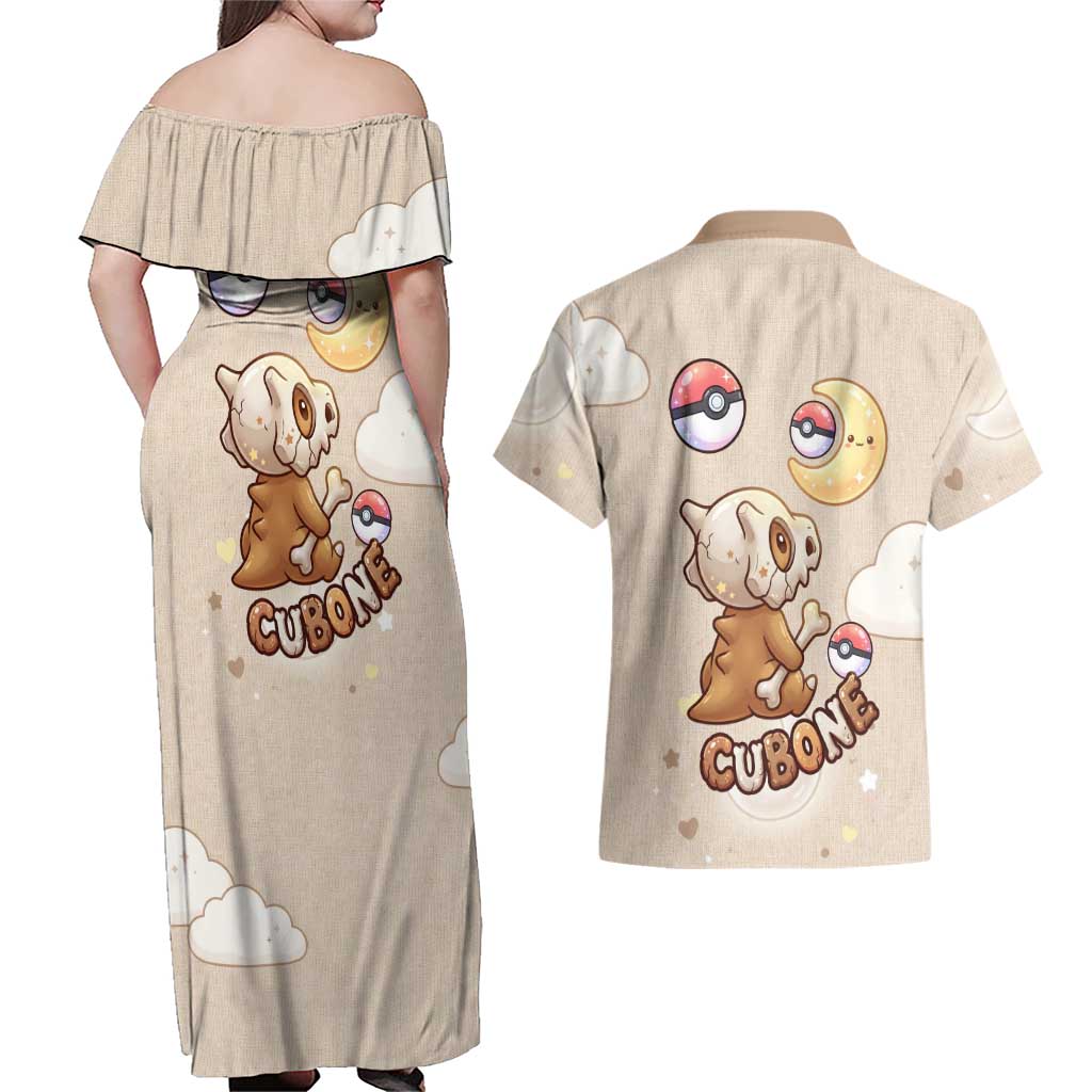 Cubone Couples Matching Off Shoulder Maxi Dress and Hawaiian Shirt Soft Pastel Dreamcore Aesthetic