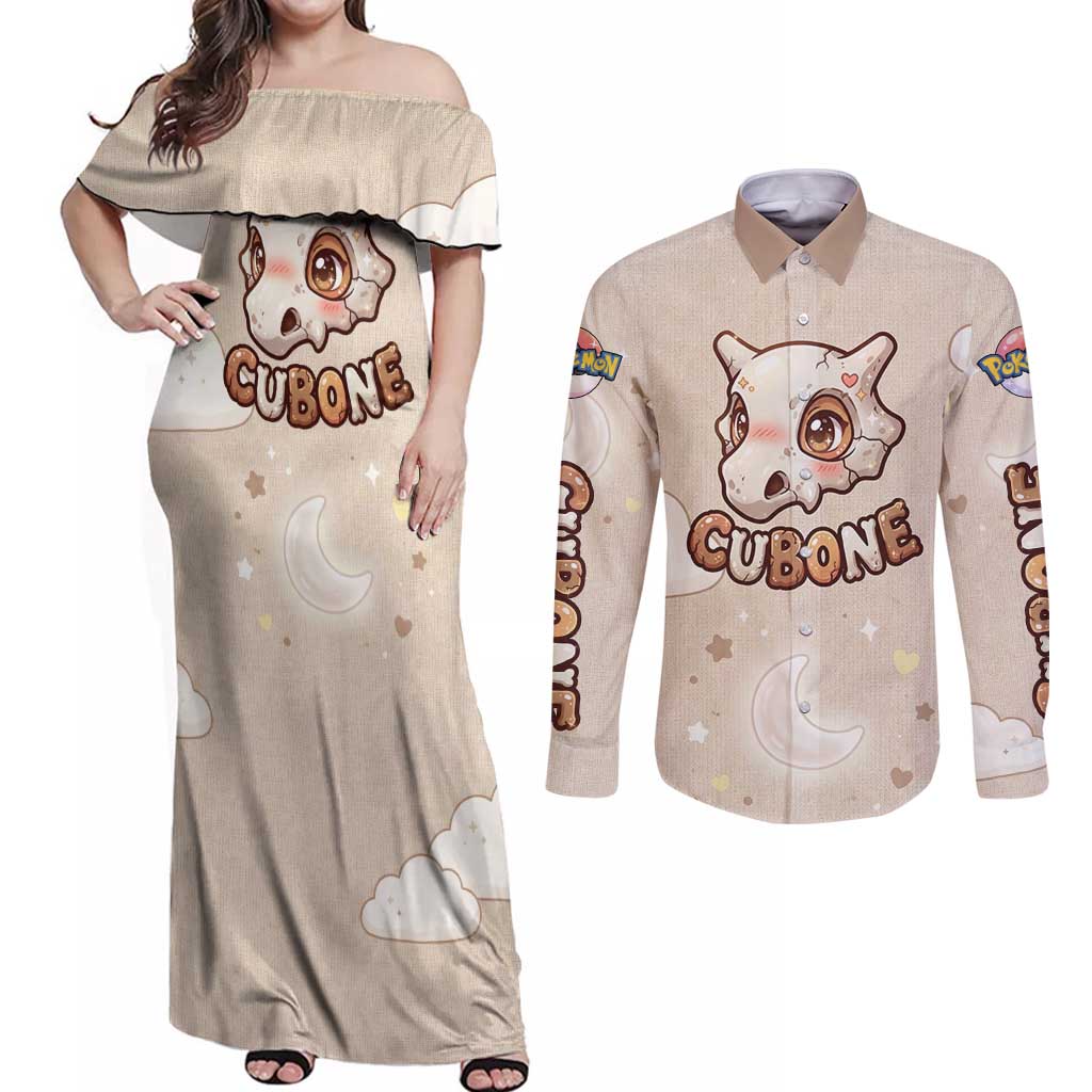 Cubone Couples Matching Off Shoulder Maxi Dress and Long Sleeve Button Shirt Soft Pastel Dreamcore Aesthetic