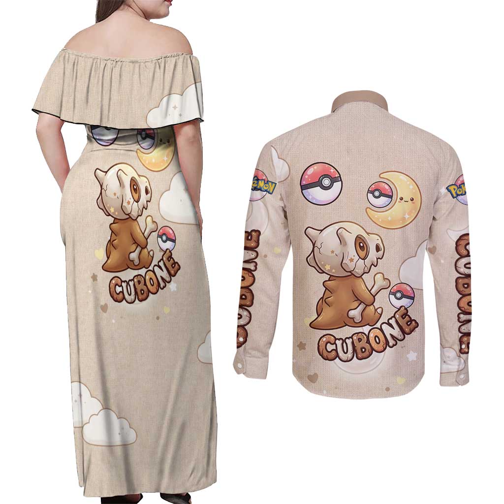 Cubone Couples Matching Off Shoulder Maxi Dress and Long Sleeve Button Shirt Soft Pastel Dreamcore Aesthetic
