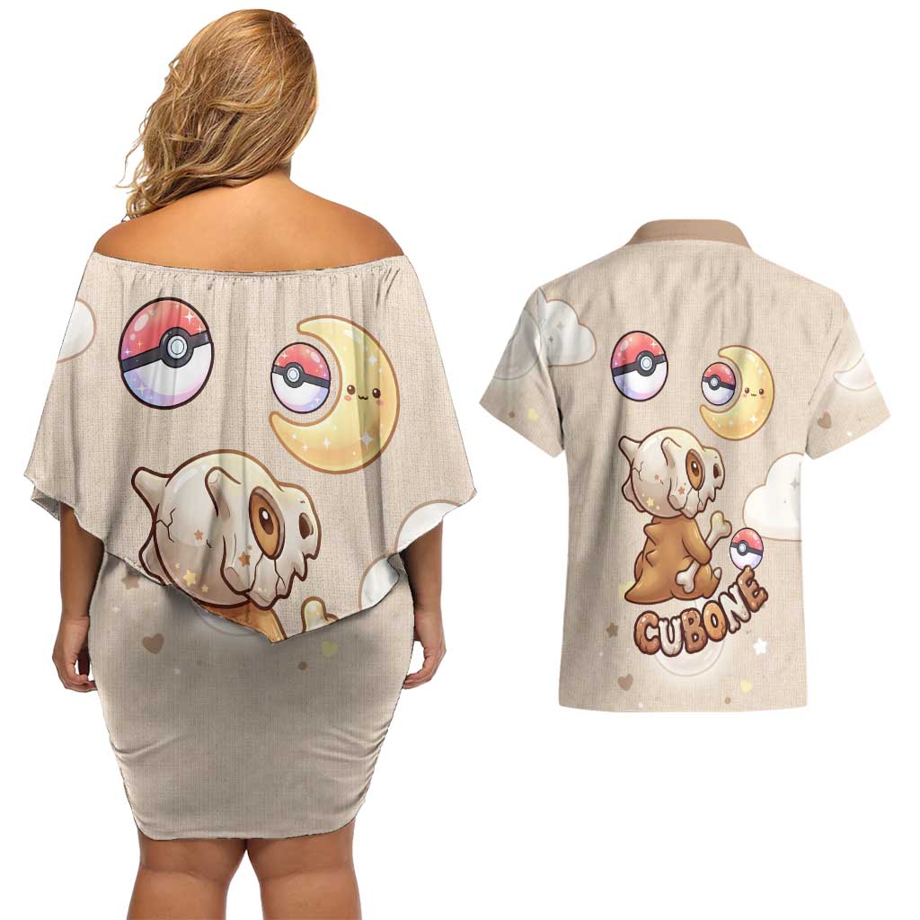 Cubone Couples Matching Off Shoulder Short Dress and Hawaiian Shirt Soft Pastel Dreamcore Aesthetic