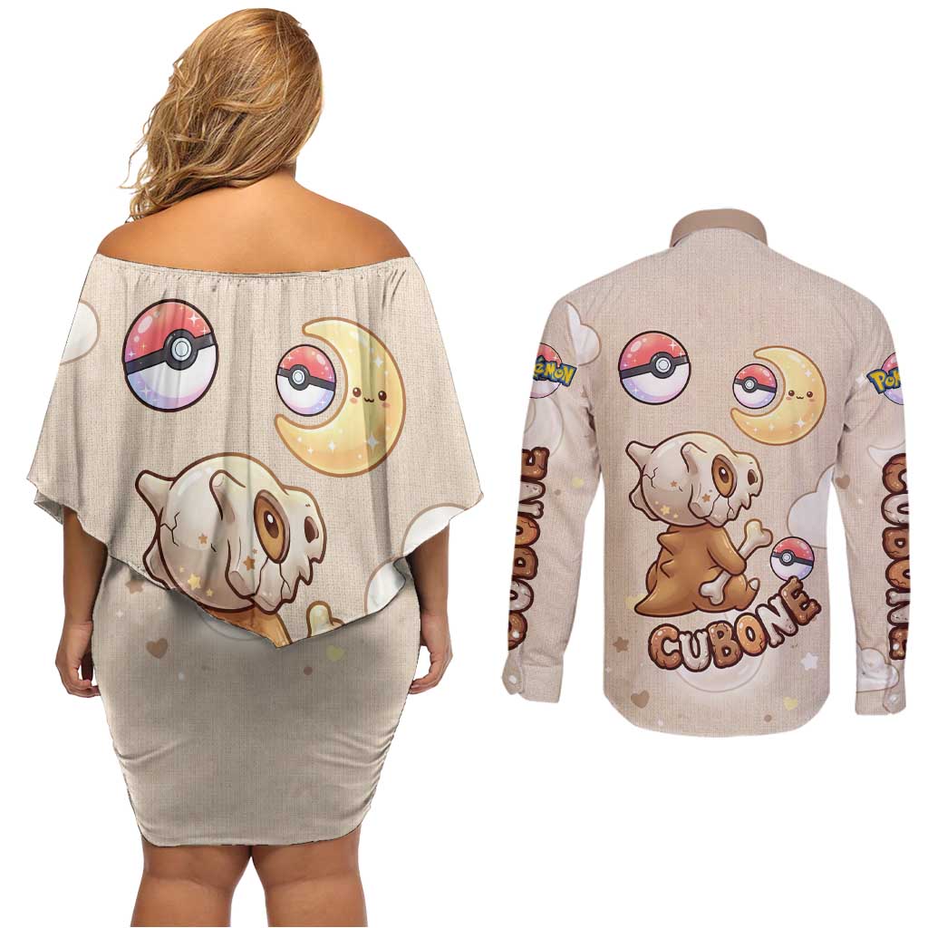 Cubone Couples Matching Off Shoulder Short Dress and Long Sleeve Button Shirt Soft Pastel Dreamcore Aesthetic