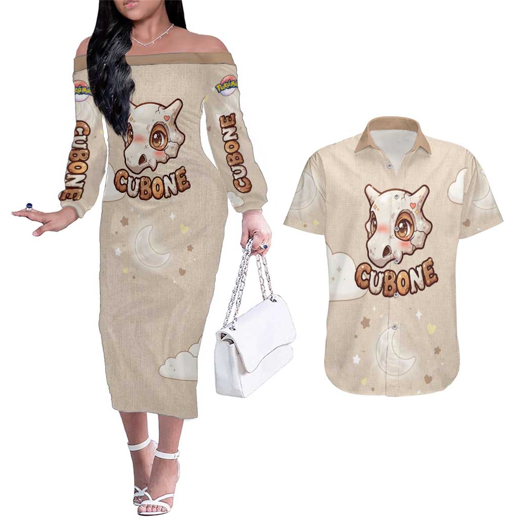 Cubone Couples Matching Off The Shoulder Long Sleeve Dress and Hawaiian Shirt Soft Pastel Dreamcore Aesthetic
