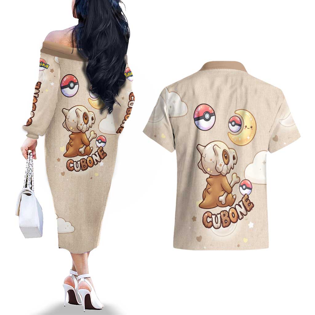 Cubone Couples Matching Off The Shoulder Long Sleeve Dress and Hawaiian Shirt Soft Pastel Dreamcore Aesthetic